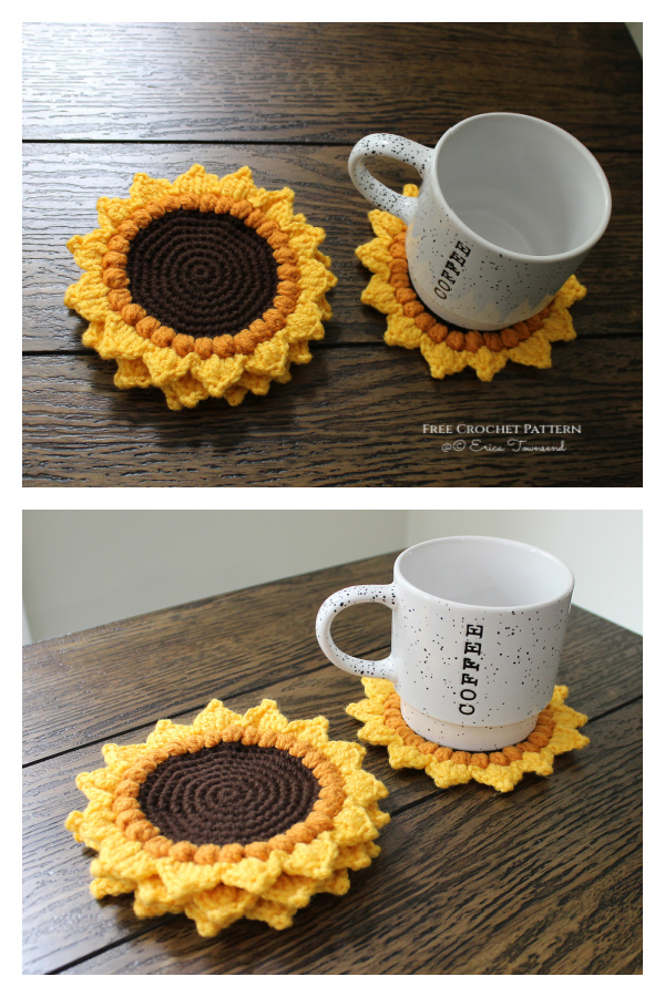 Sunflower Cup Coaster Free Crochet Patterns