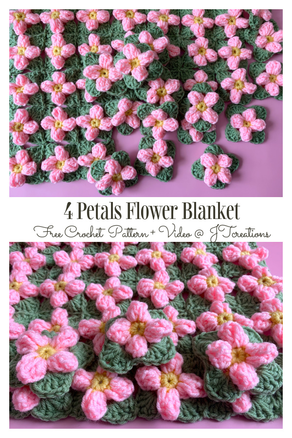4 Petals Flower Blanket Free Crochet Pattern + Video