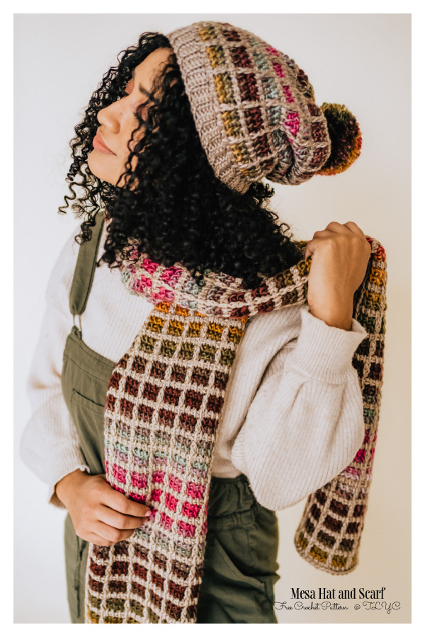Tunisian Mesa Hat and Scarf Free Crochet Patterns