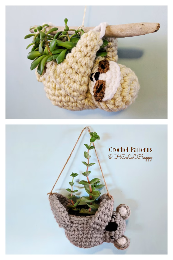Fun Animal Sloth & Koala Planter Crochet Patterns