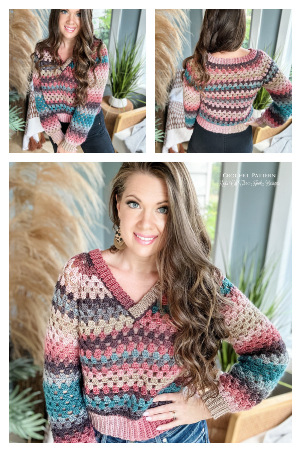 V-Neck Granny Pop Pullover Sweater Crochet Pattern
