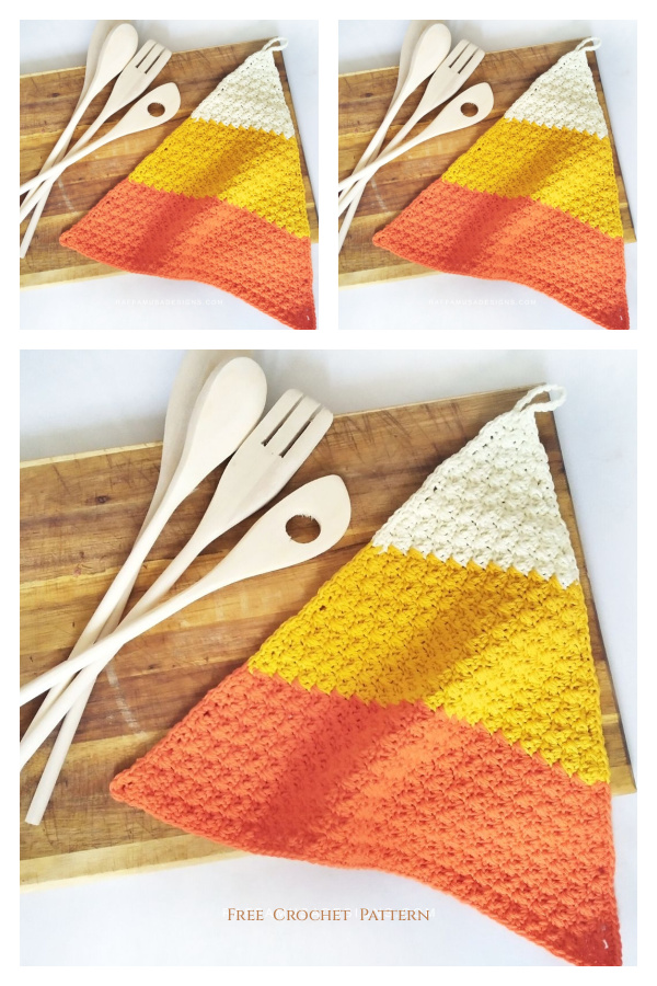 Halloween Candy Corn Dishcloth Free Crochet Pattern