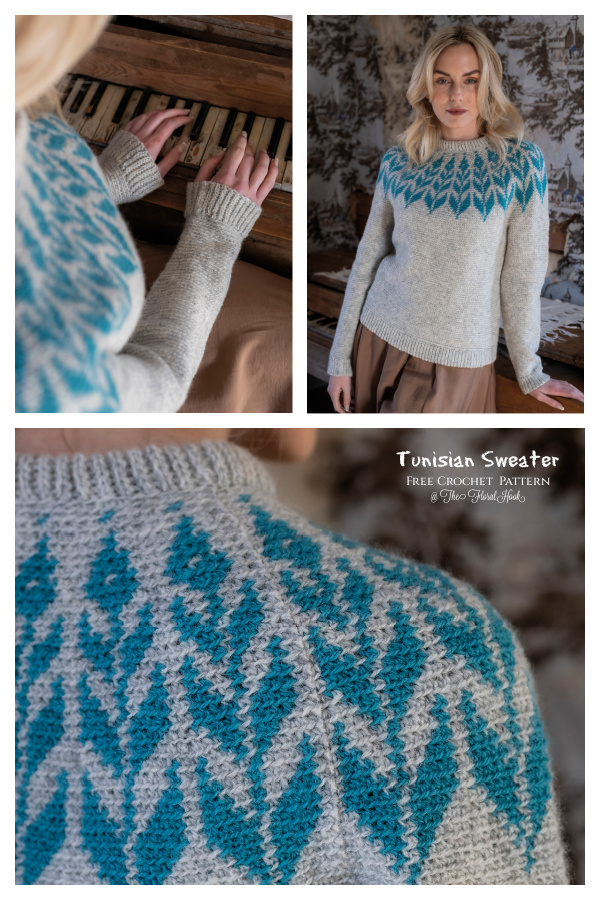 Isop Tunisian Sweater Pullover& Hat Free Crochet Patterns
