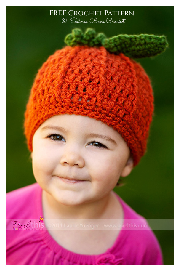 Pumpkin Hat With Vine And Leaf Free Crochet Pattern