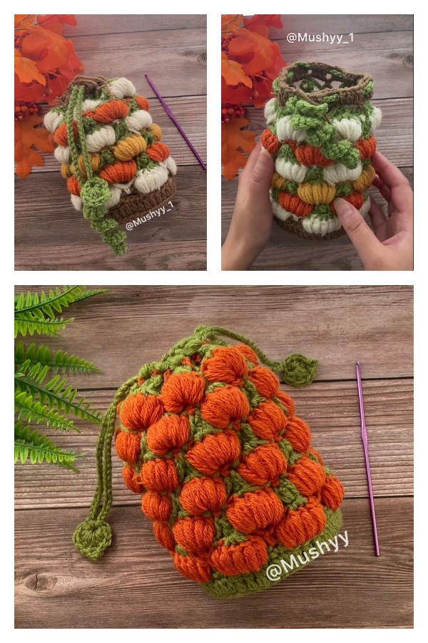 3D Puff Pumpkin Patch Stitch Bag Free Crochet Pattern Video Tutorial