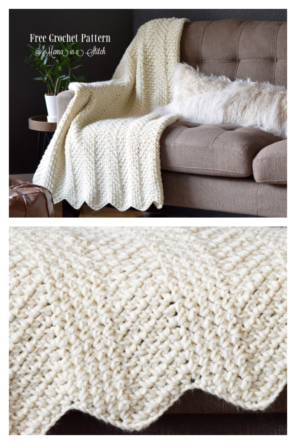 Ripple Moss Stitch Blanket Free Crochet Pattern