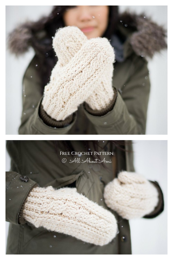 Cable Mittens Free Crochet Pattern