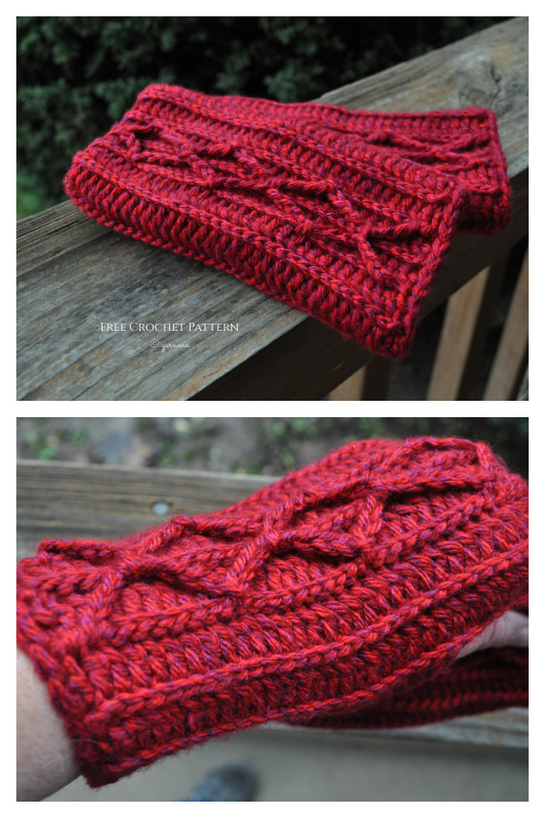 Adeline Fingerless Mitts with Faux Cables Free Crochet Pattern