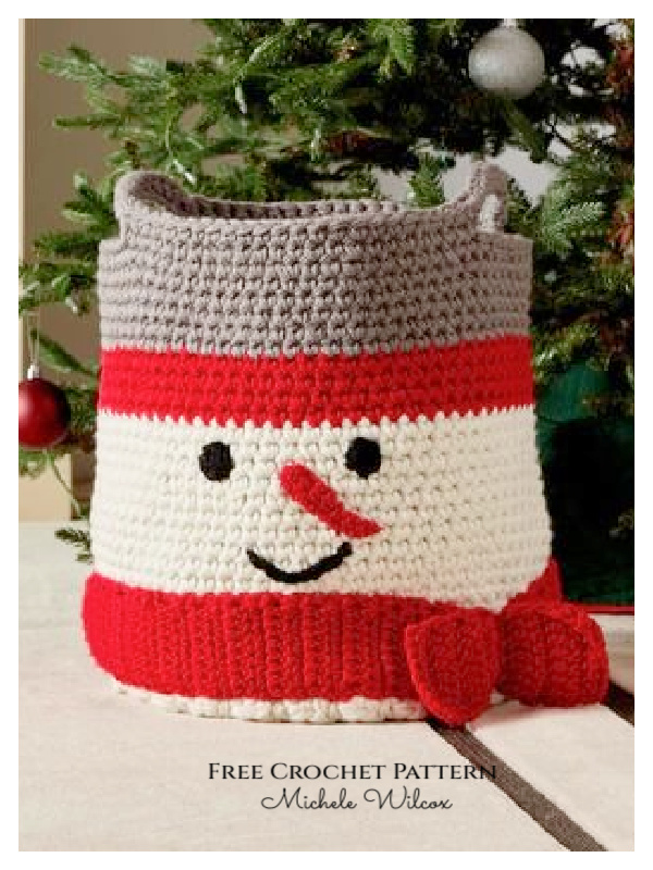 Christmas Snowman Basket Free Crochet Pattern