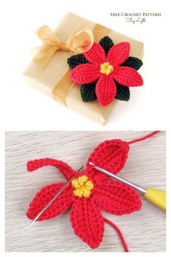 Christmas Star Poinsettia Ornament Free Crochet Pattern