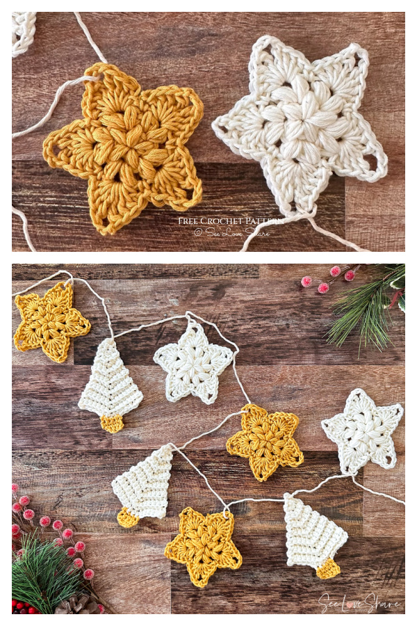 Christmas Trees & Stars Garland / Ornaments Free Crochet Pattern