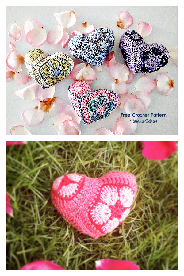 Crochet Heart with African flowers Amigurumi Free Patterns