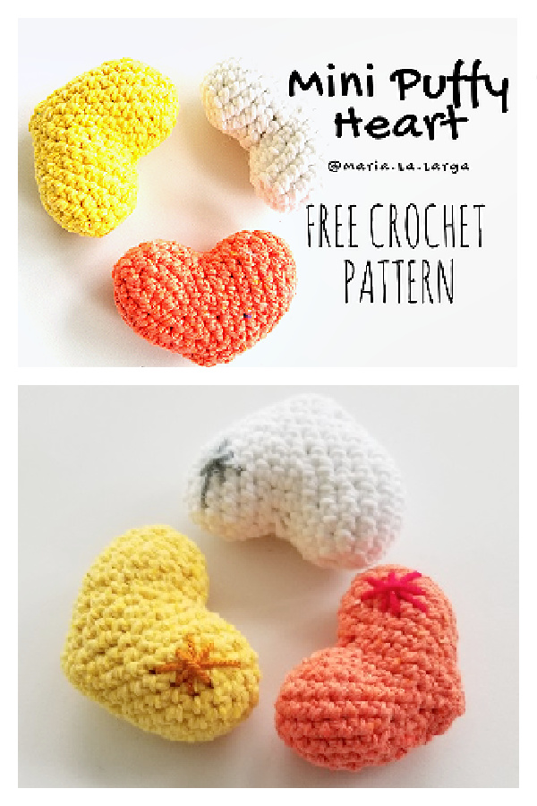 Crochet Mini Puffy Heart Amigurumi Free Patterns