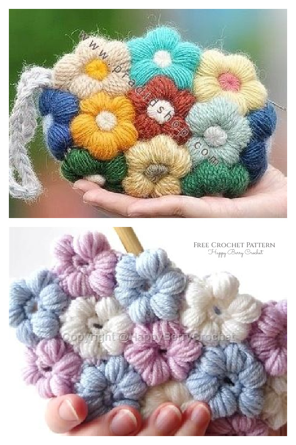 Puff Flower Pouch Free Crochet Pattern