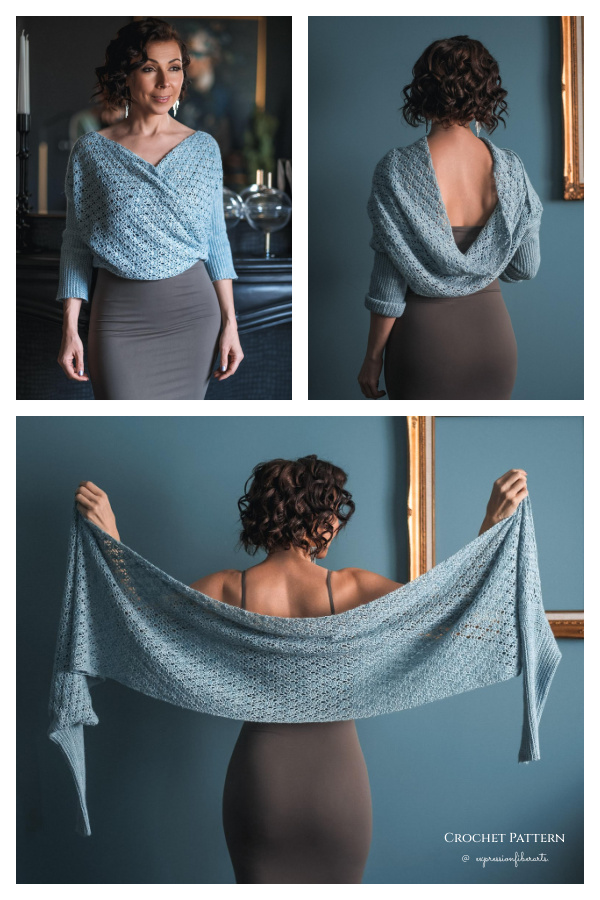 Embrasser Sleeved Sweater Scarf Wrap Free Crochet Pattern
