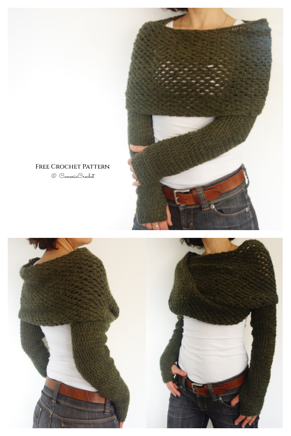 Wrap Around Thumb Holes Shrug Free Crochet Pattern