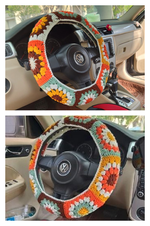Sunflower Granny Square Car Wheel Cover Crochet Pattern