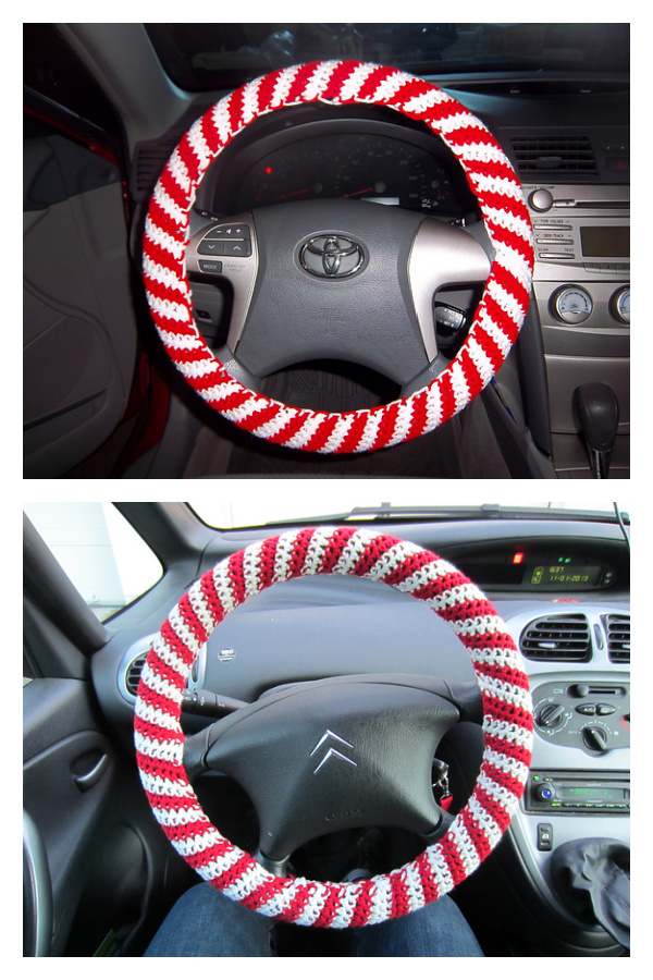 Candy Cane Car Steering Wheel Cover Crochet Pattern