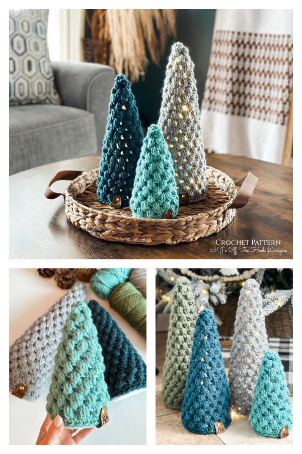 Festive Puff Stitch Trees Crochet Pattern