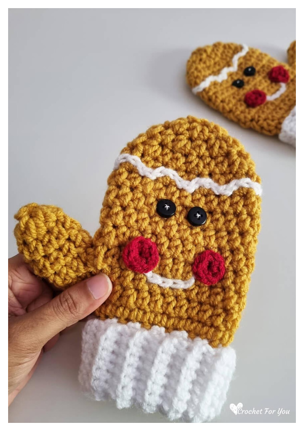 Gingerbread Man Mittens Free Crochet Pattern 