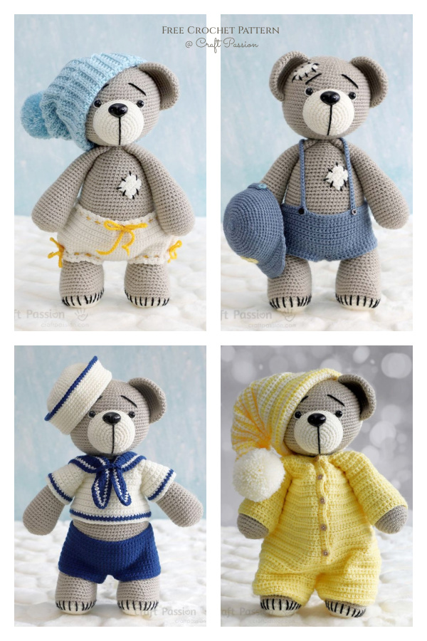 Amigurumi Teddy Bear with Outfits Free Crochet Pattern