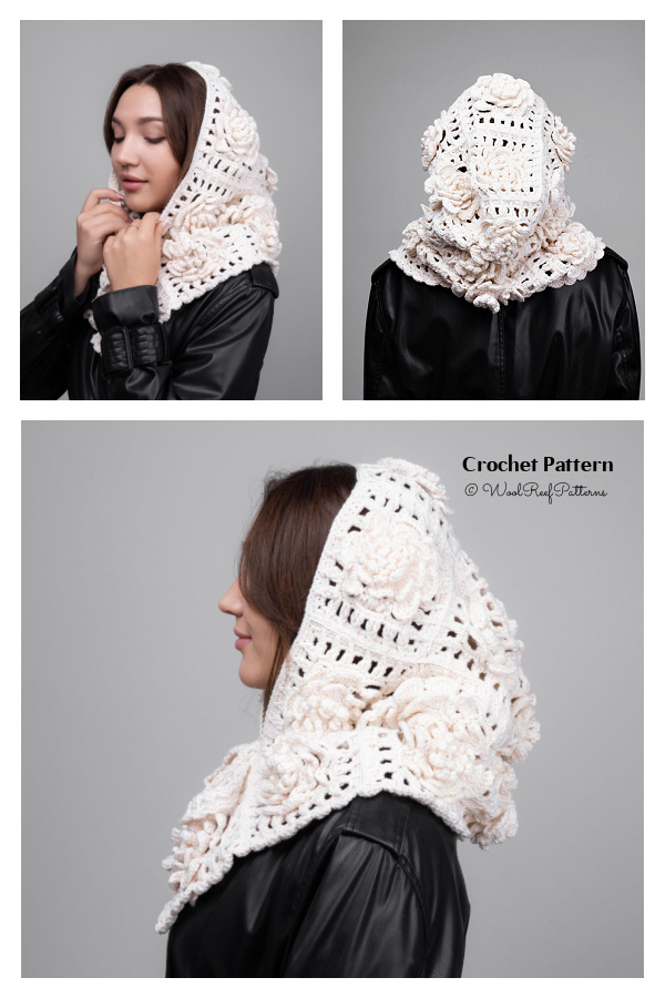Granny Squares Lace Flower Balaclava hood Hat Crochet Pattern