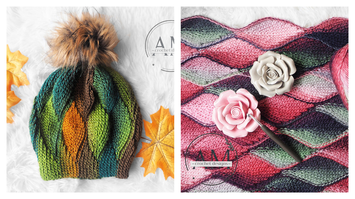 Knit-look Leafy Beanie Blanket Set Crochet Patterns - DIY 