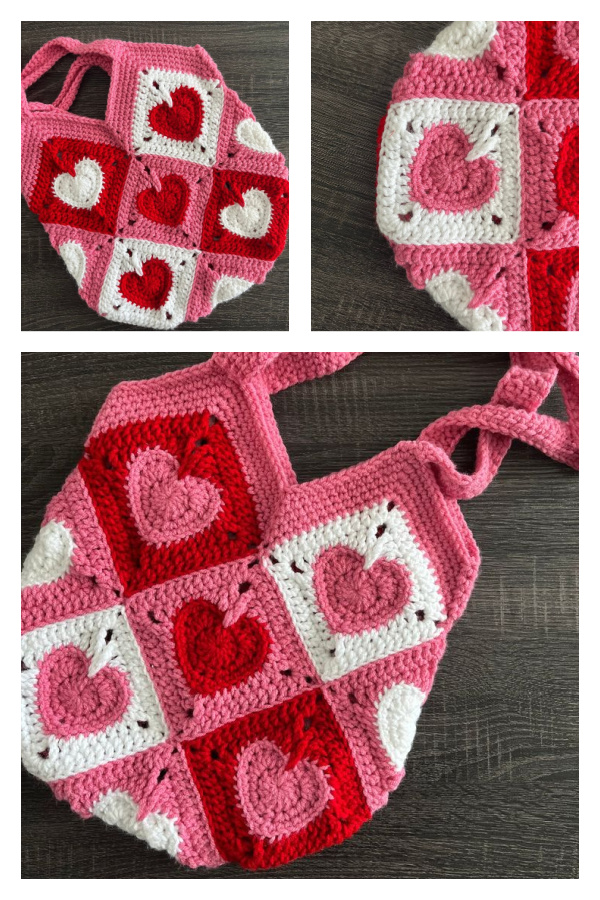 Valentine's Day Heart Granny Square Tote Bag Crochet Pattern