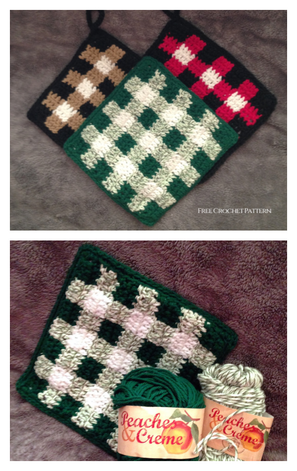Gingham or Buffalo Check Potholders Free Crochet Pattern