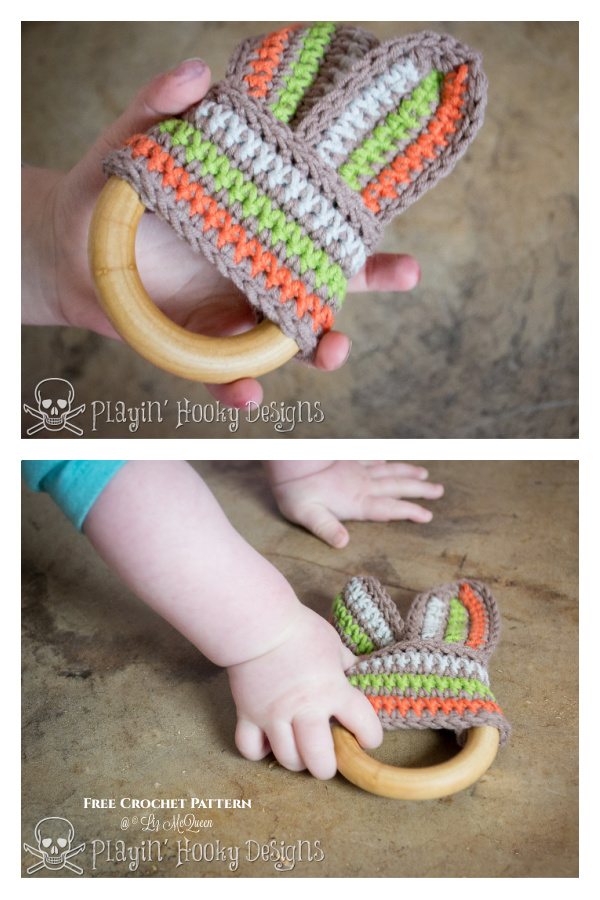 Bunny Slope Baby Ribbon/Ring Teether Free Crochet Pattern