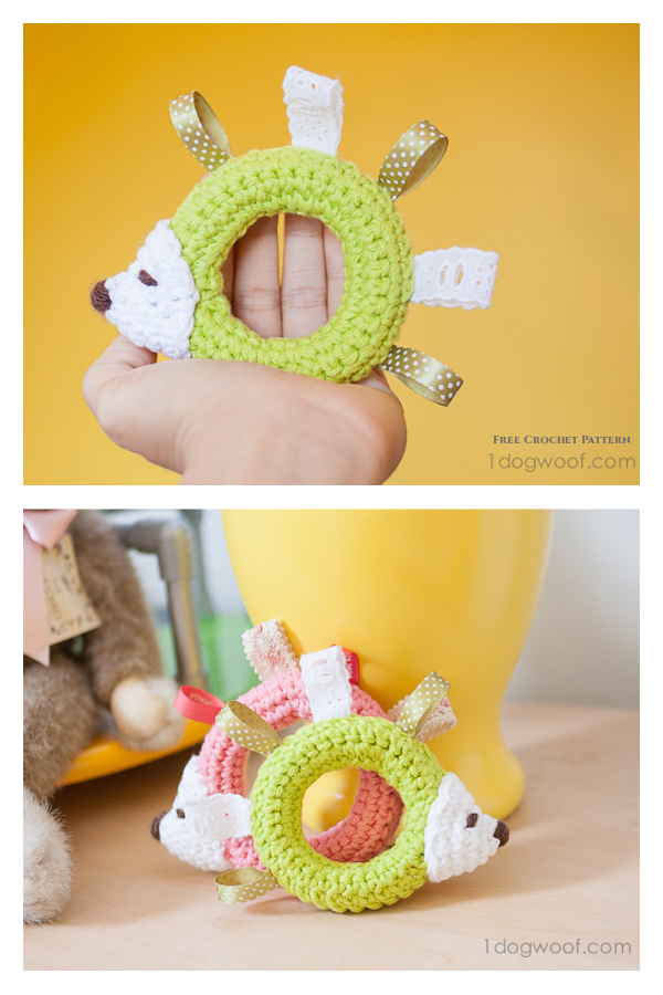Hedgehog Taggie Baby Toy Teething Ring Free Crochet Pattern