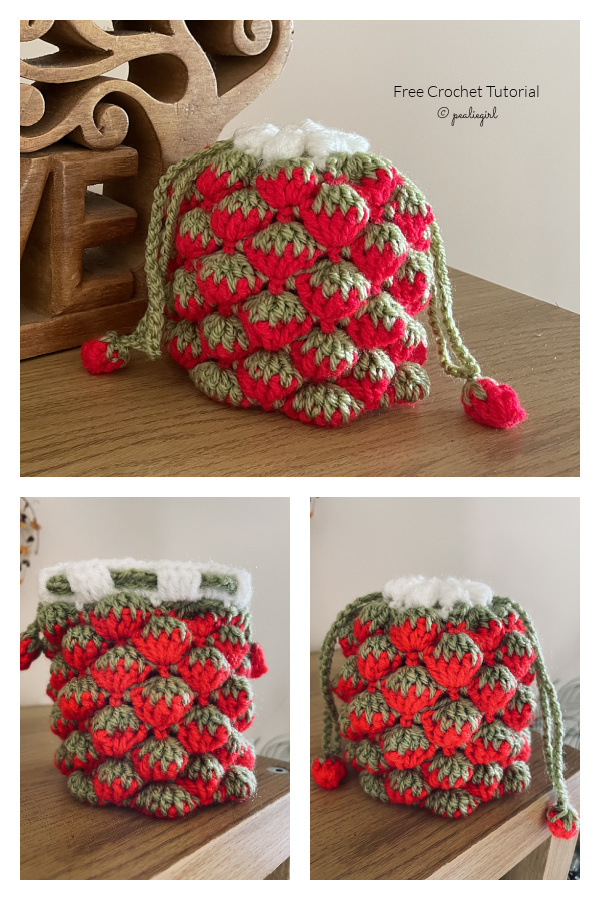 Strawberry Drawstring Bag Crochet Tutorial