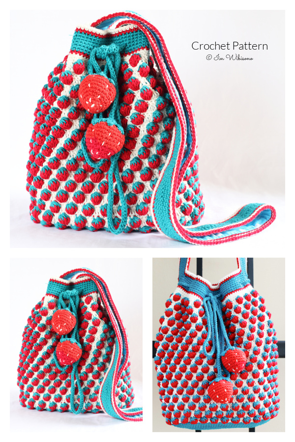 Strawberry Drawstring Bag Crochet Pattern