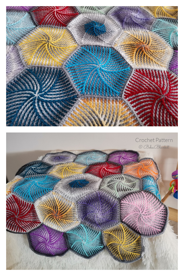 Swirly Candy Hexagon Afghan Block Crochet Pattern