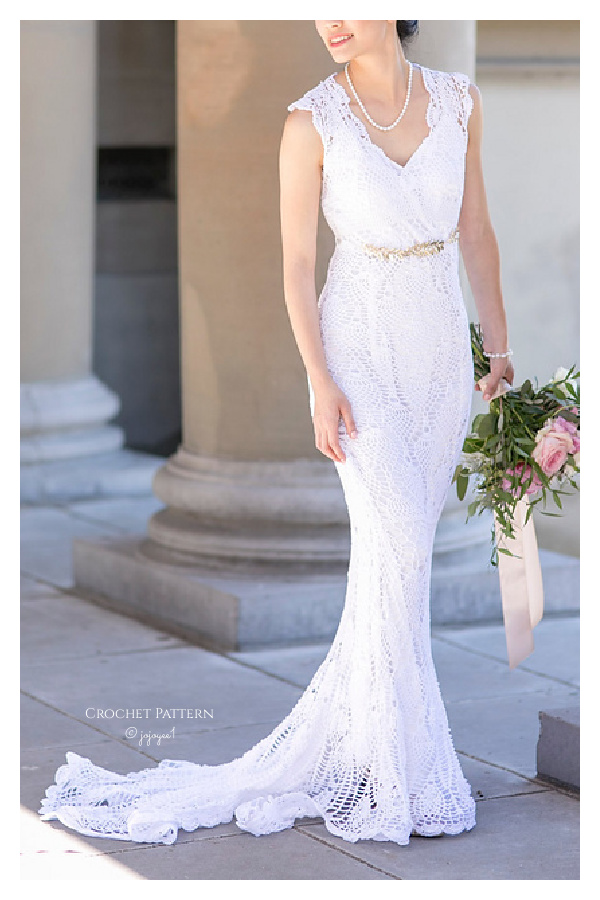 Chrysanthemum Wedding Dress Gown Crochet Pattern - Train Addition