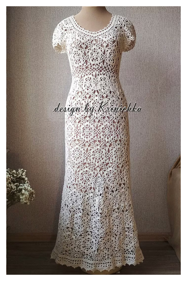 Wedding Dress Gown with Motifs Crochet Pattern