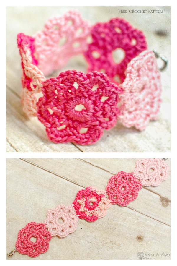 Flower Bracelet Free Crochet Pattern