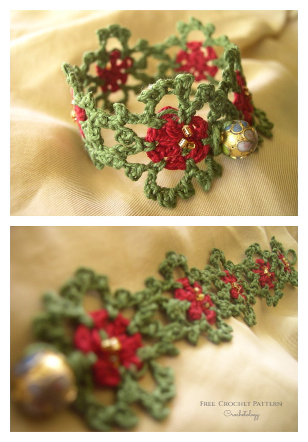 Christmas Motifs Bracelet Free Crochet Pattern