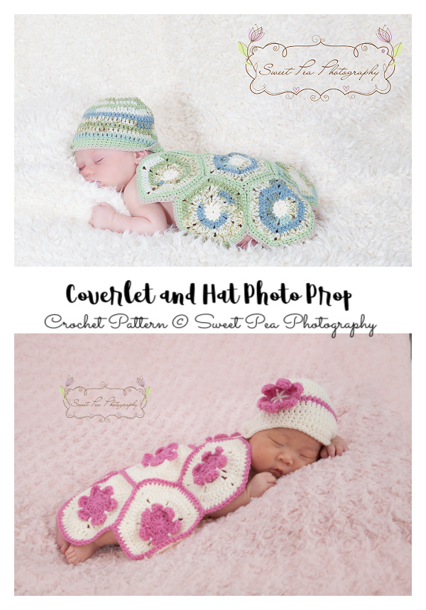 Coverlet and Hat Photo Prop Crochet Pattern