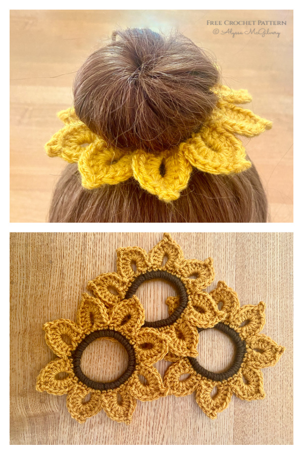 Sunflower Scrunchie Free Crochet Pattern
