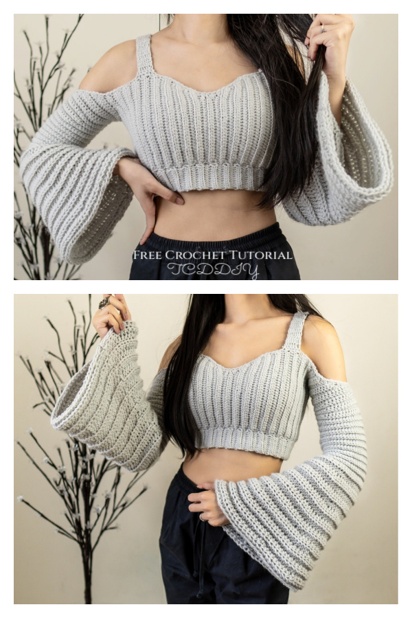 Bell Sleeve Crop Top with Strap Crochet Pattern Video Tutorial