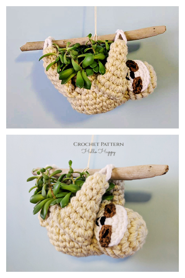 Fun Hanging Sloth Planter Crochet Pattern