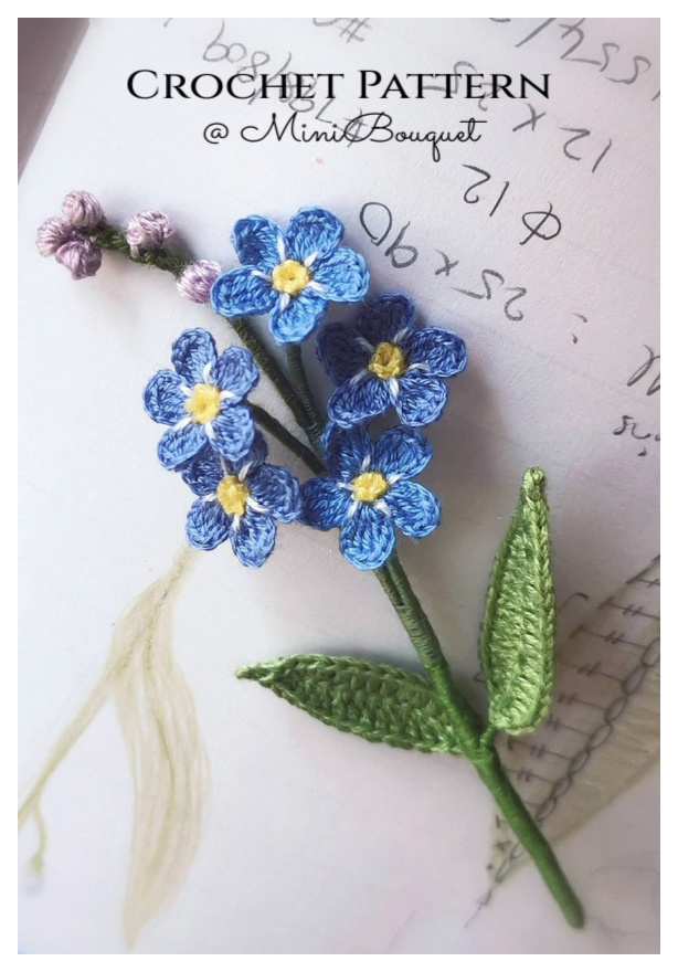 Forget-Me-Not Mini Flower Bouquet Crochet Pattern