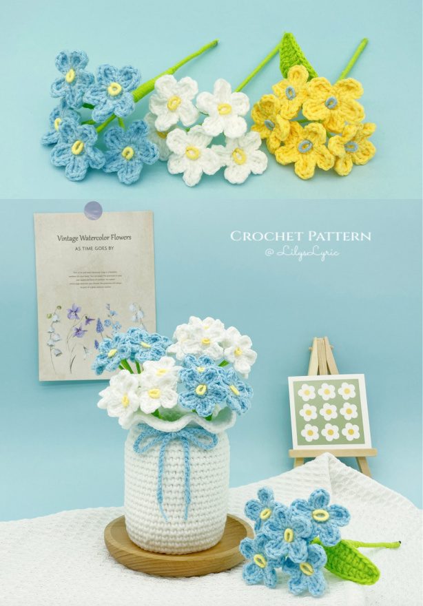 Forget-Me-Not Flower Vase Crochet Patterns