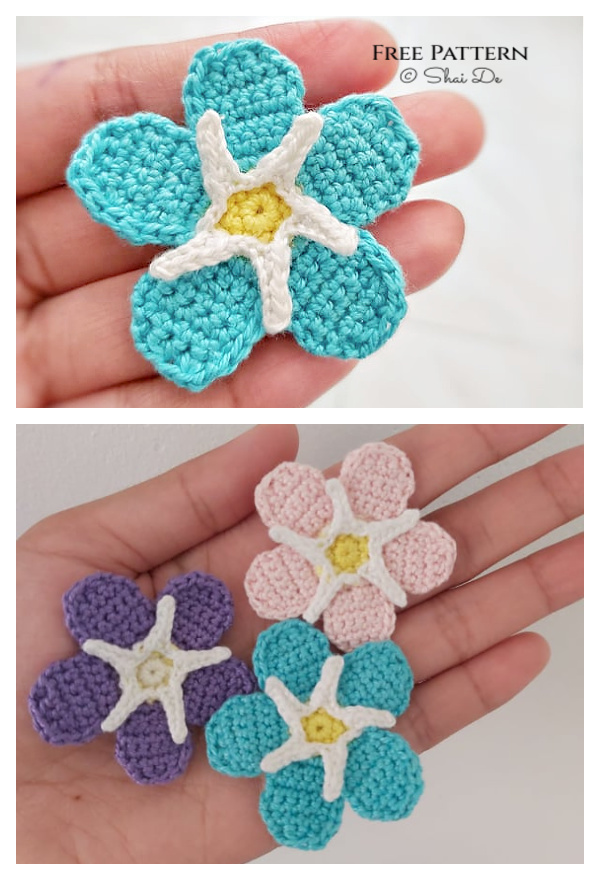 3D Forget Me Not Flower Free Crochet Pattern