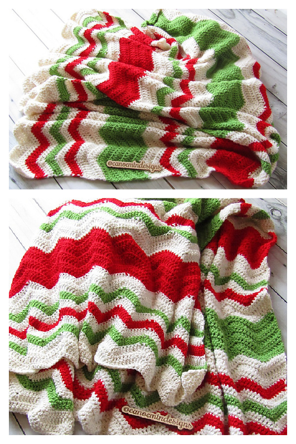 Candy Cane Ripple Christmas Blanket Crochet Pattern