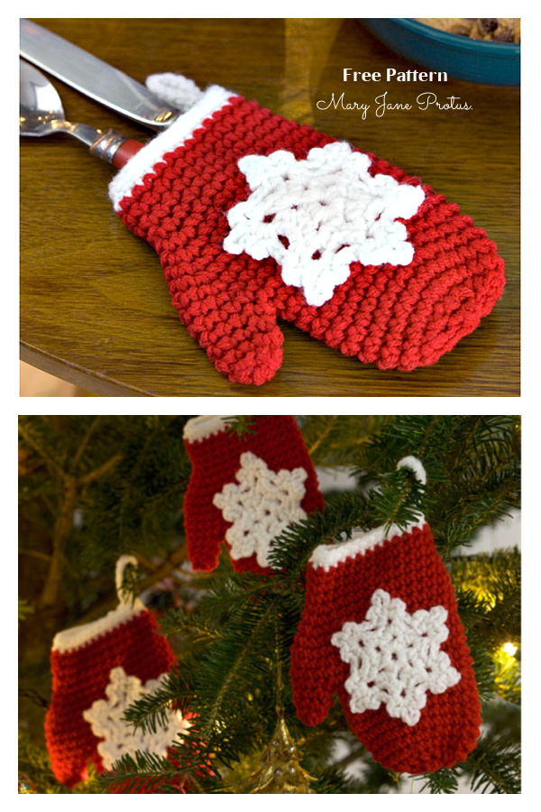 Christmas Snowflake Mitten Ornaments FREE Crochet Pattern