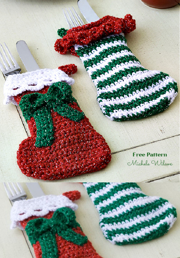 Christmas Elf Stocking Cutlery Holder FREE Crochet Pattern