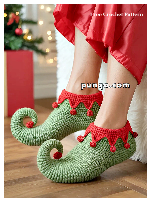 Christmas Curled Elf Slippers Free Crochet Patterns