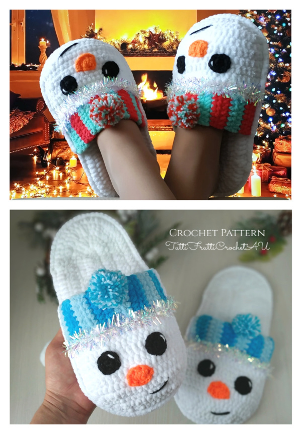 Christmas Snowman Slippers Crochet Pattern